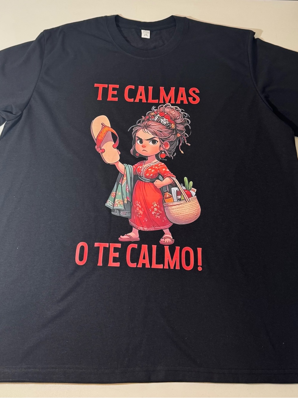 Te Calmas Graphic Tee - Black with Red Cartoon Design